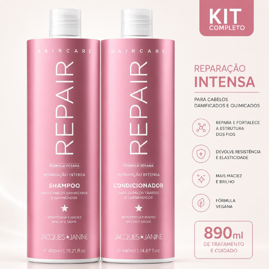 Kit Hair Care Repair Shampoo e Condicionador 450ml Jacques Janine Kit Cabelo Shampoo Condicionador