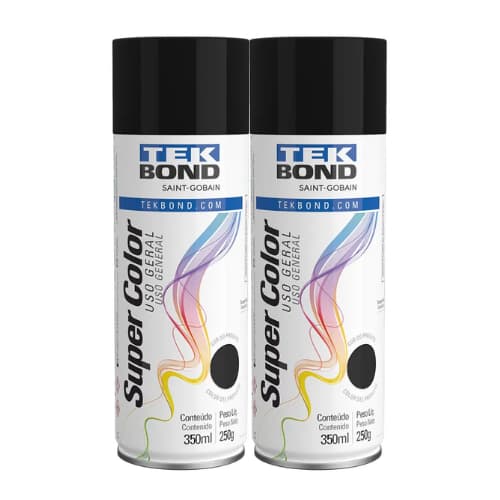 kit 2 Tinta Spray Preto Fosco Super Color Uso Geral 350ml/250g Tek Bond