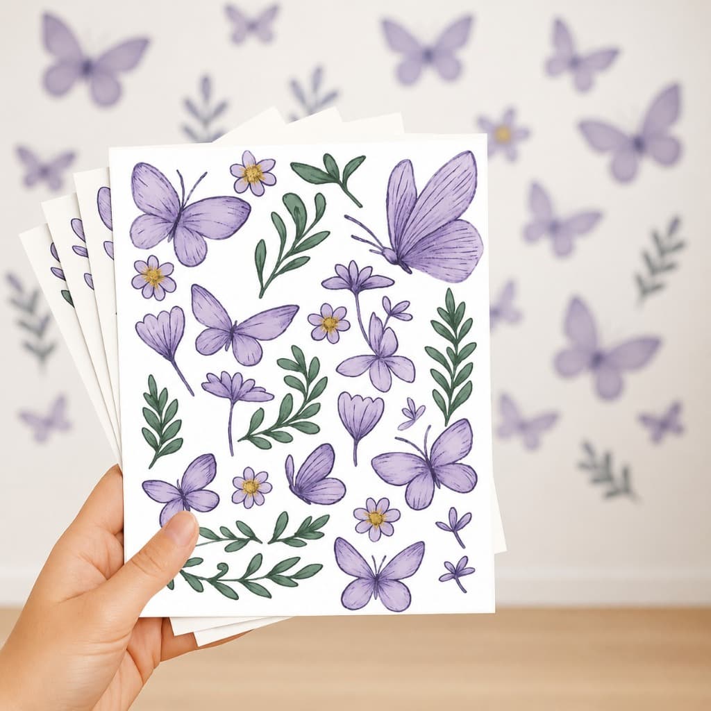Adesivo De Parede Borboletas E Flores Aquarela Para Quarto Infantil Feminino