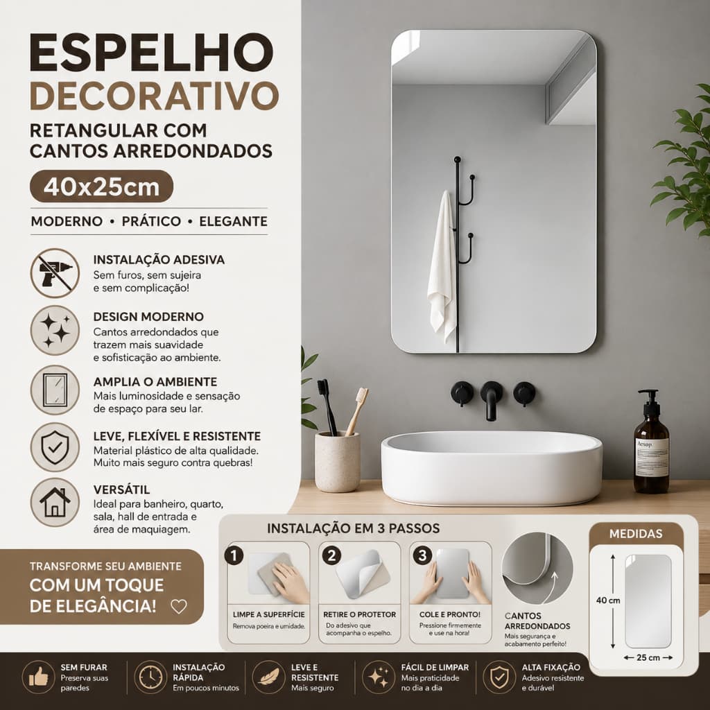Espelho Adesivo arredondável .