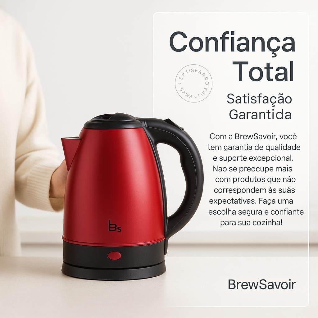 Chaleira Elétrica Inox 1,8L 220V Aquecimento Rápido Desligamento Automático Vermelha para Café e Chá