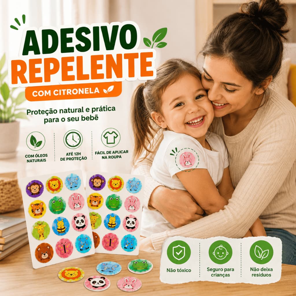 Kit 36/72/144 Repelente Adesivo Infantil Anti Mosquito de Citronela Natural para Bebês e Crianças