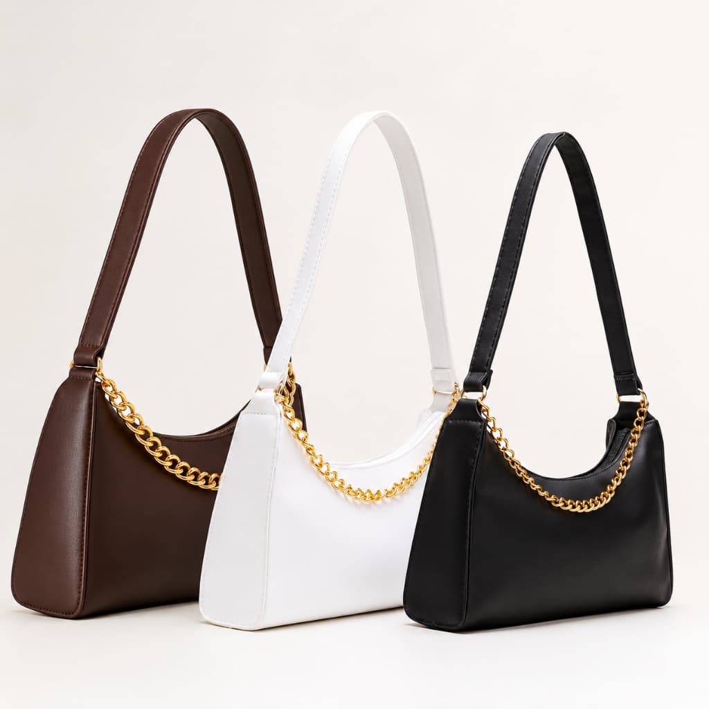 Kit 3 Bolsas Femininas marrom tendencia bolsa de ombro corrente dourada versátil