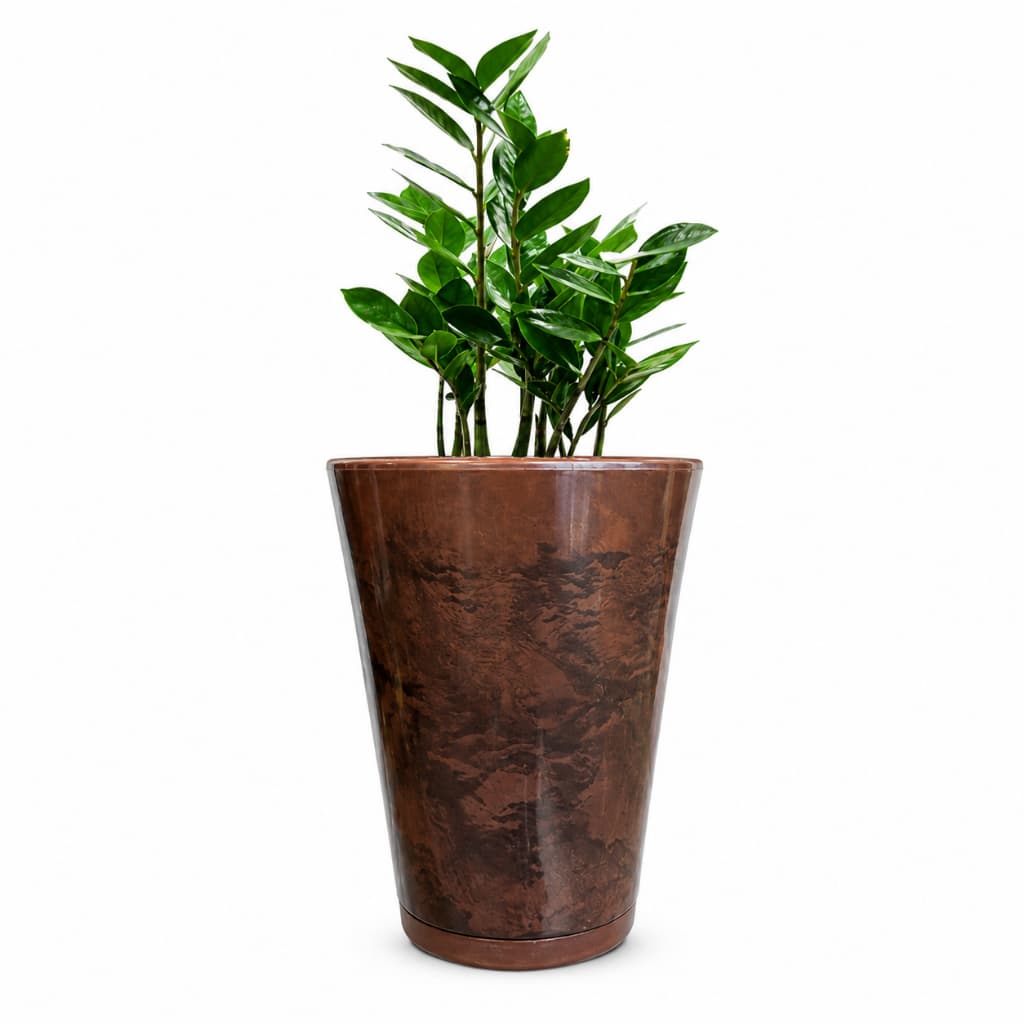 Vaso Polietileno Decorativo Efeito Marmorizado p/ Plantas, Jardins e Decorações c/ Prato