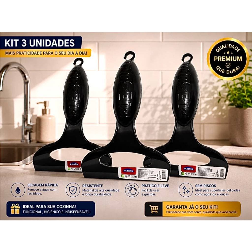Kit com 3 Rodos  Multiuso de Pia em Silicone Preto – Praticidade, Higiene e Economia para Sua Casa..