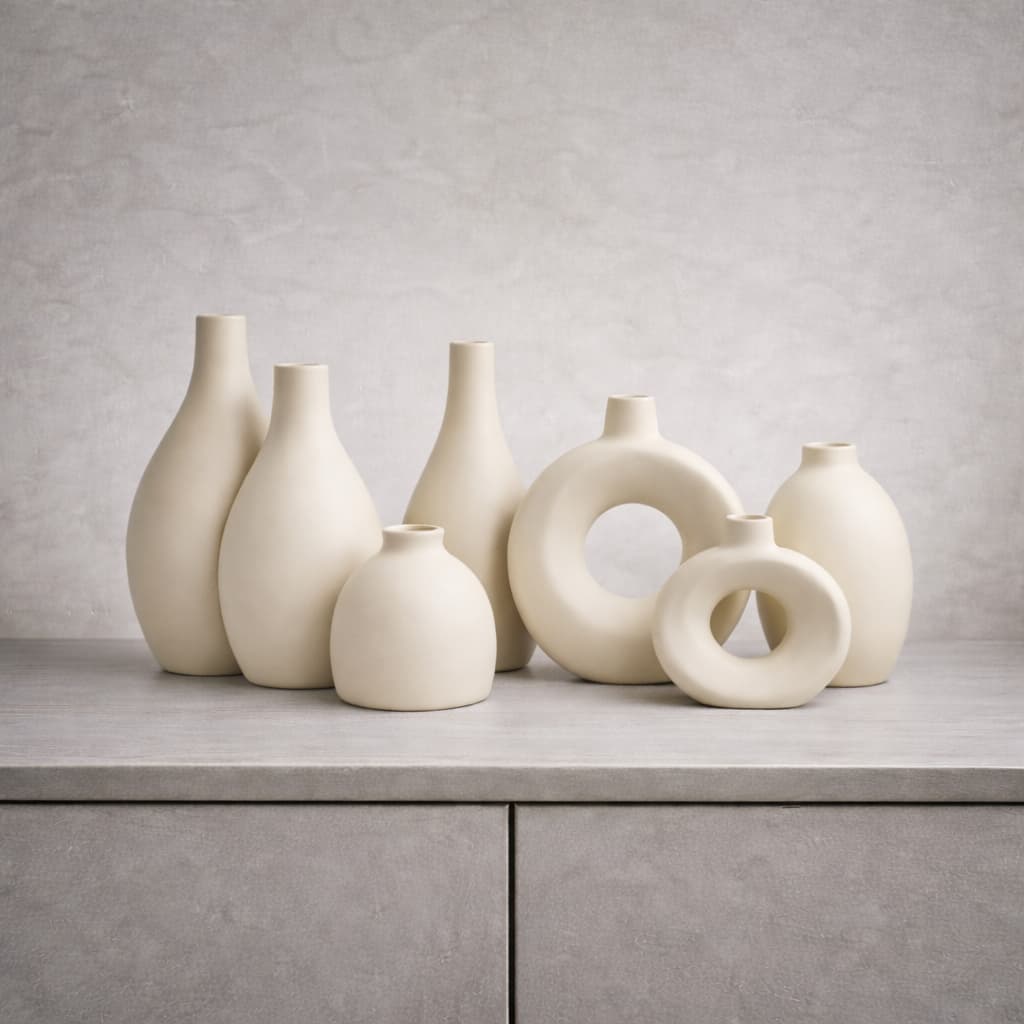 Conjunto de Vasos Decorativos em Cerâmica 07 Peças Minimalista Enfeite Decoração de Sala