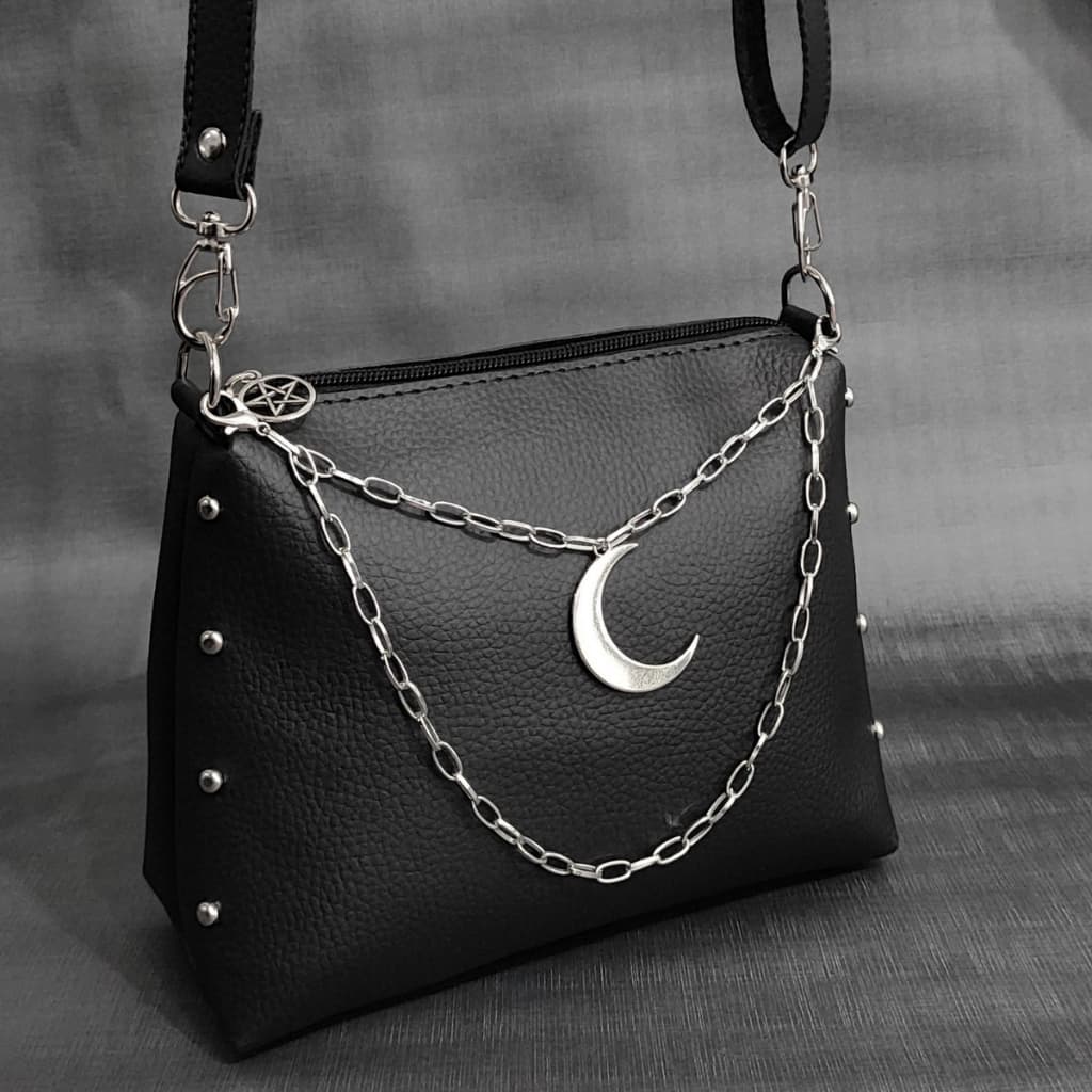 Bolsa Tiracolo Lua com Correntes Spikes Estilo Dark Místico