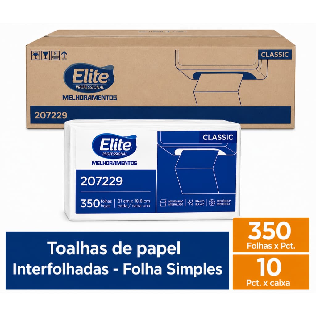 KIT COM 10 TOALHA DE PAPEL INTERFOLHADA CLASSICA FOLHA SIMPLES ELITE