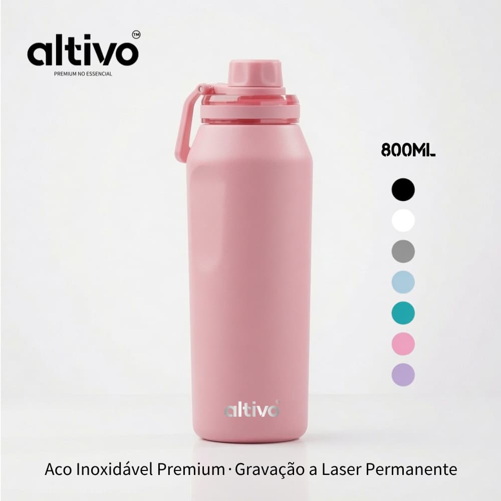 Garrafa Térmica Aço Inoxidável Premium Personalização de Nome com Tampa Antivazamento Bico Rosqueável 800ML