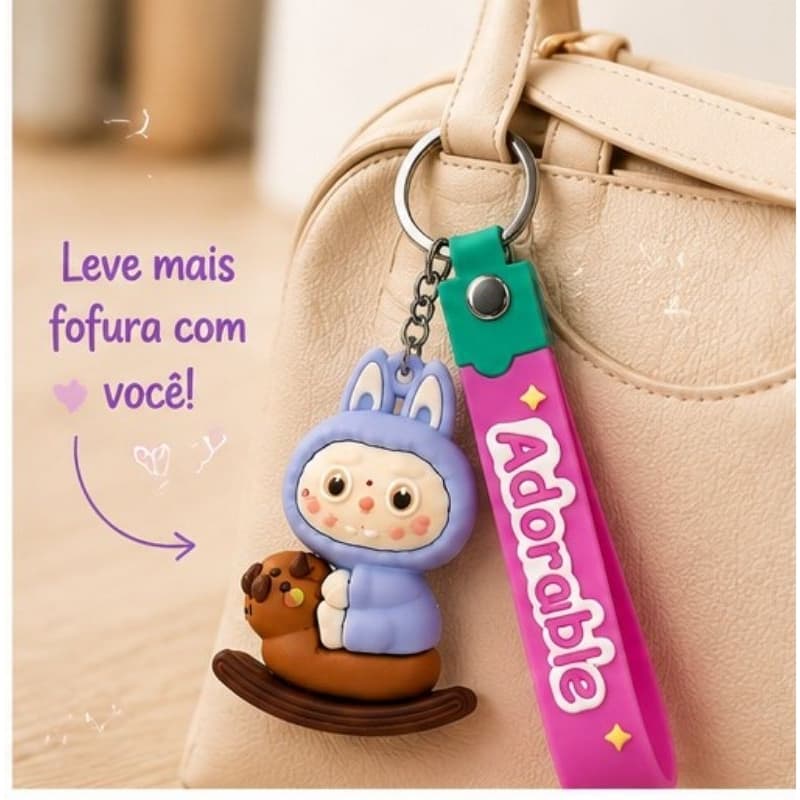 Chaveiros Fofos Kit 2 com Alça de Silicone | Para Mochila e Bolsa