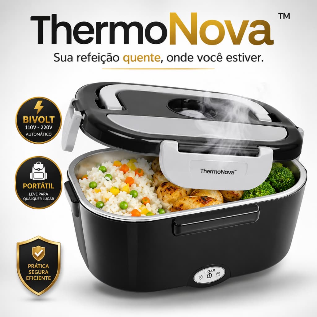 Marmiteira Elétrica Portátil Térmica Bivolt para Aquecer Alimentos Compacta Preta ThermoNova Marmita