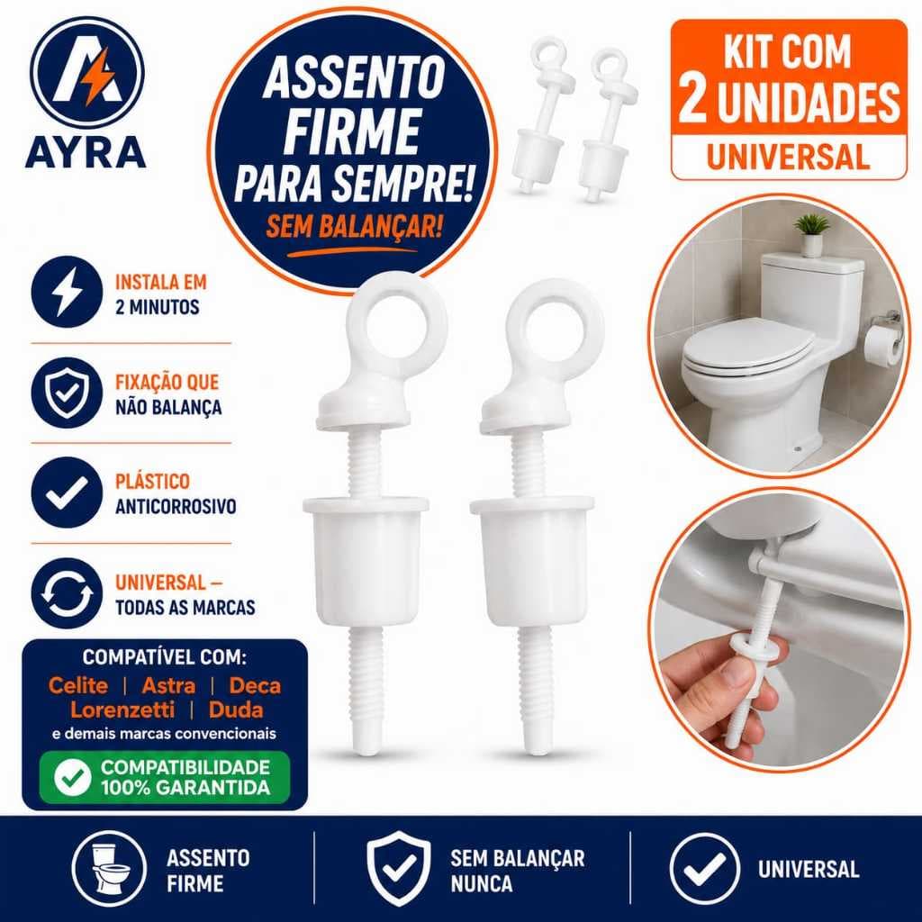 Parafuso Fixador Assento Sanitário Universal Kit 2 Unidades para Vaso Sanitário