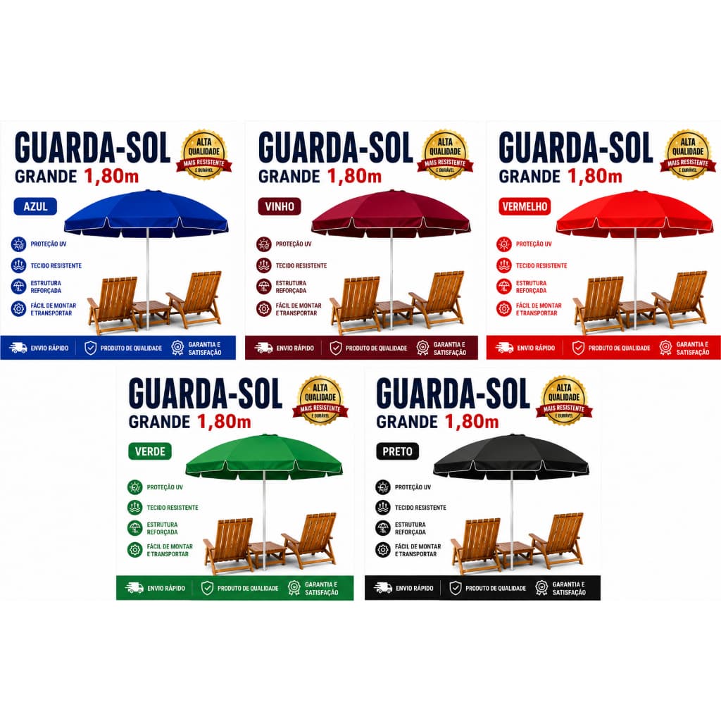 Guarda Sol Proteçao Solar Manual Grande Reforçado Liso Praia Piscina 180 cm