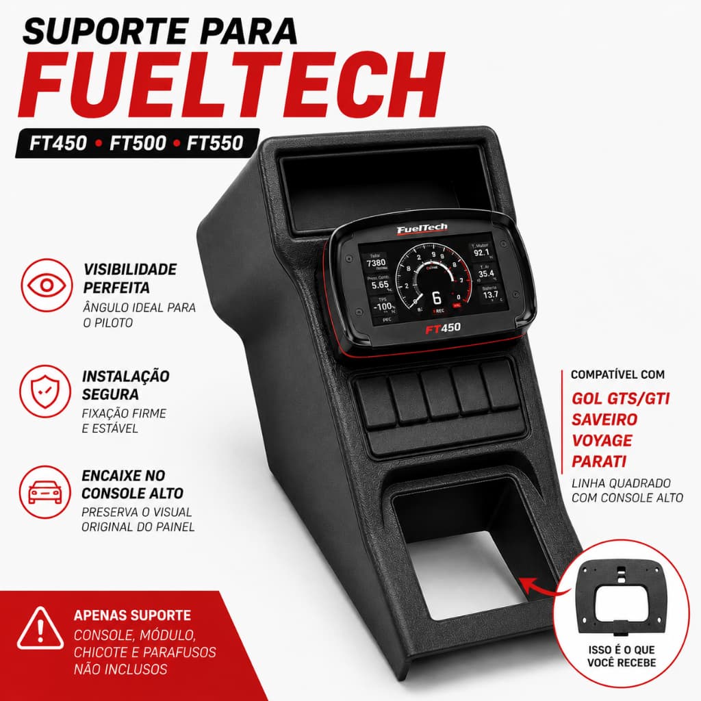 Suporte Adaptador Console Alto Gol GTS GTI Saveiro Voyage Quadrado Para FuelTech FT450 FT550 Acessório de Carro