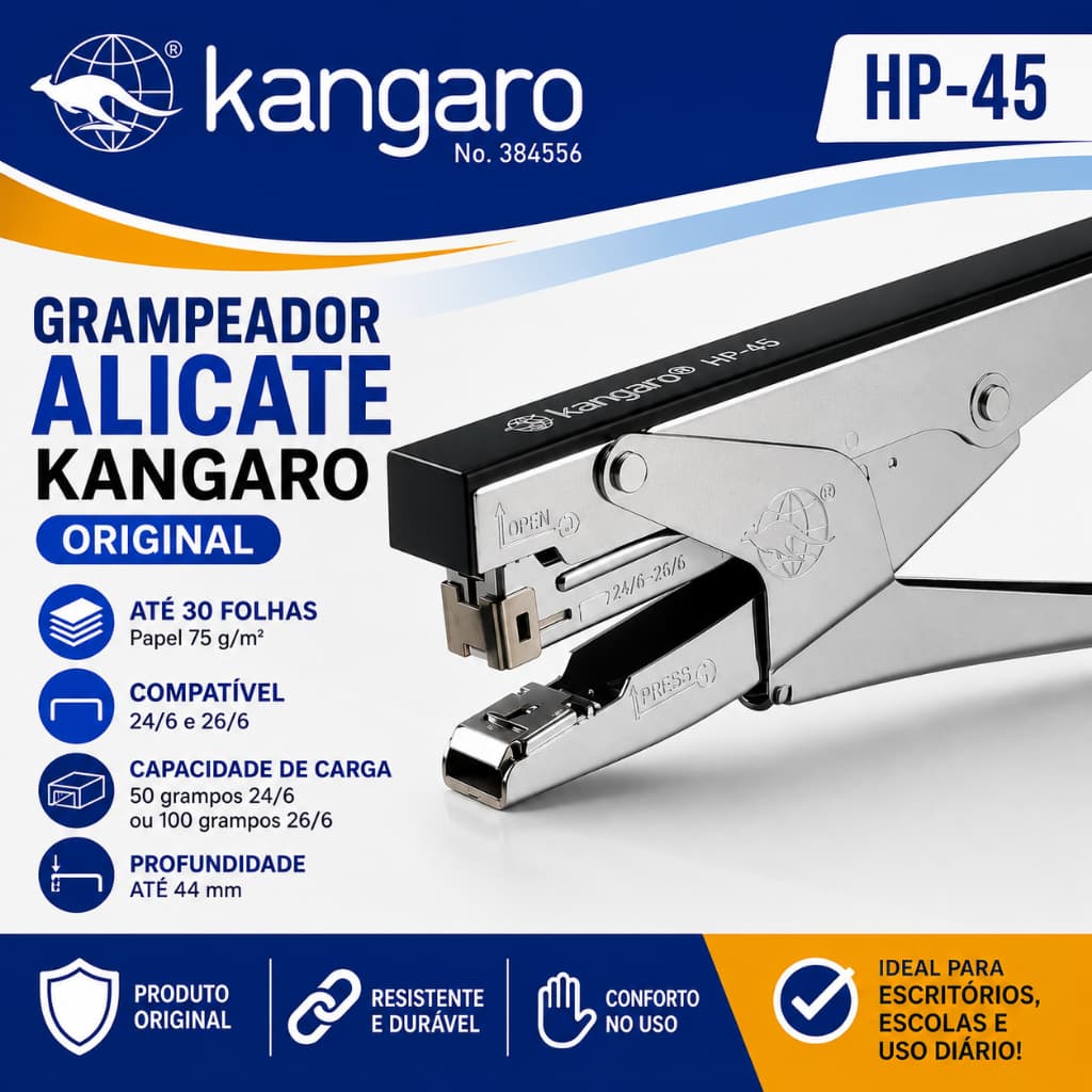 Grampeador Alicate 30 Folhas 24/6 e 26/6 Metal Reforçado Profissional Prata