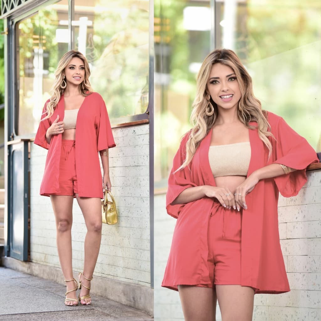 Kit de Conjunto kimono com Shorts Viscose Feminino