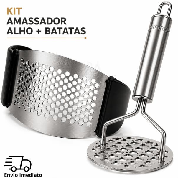 Conjunto De Inox Amassador De Batata E Espremedor de Alho para Cozinha