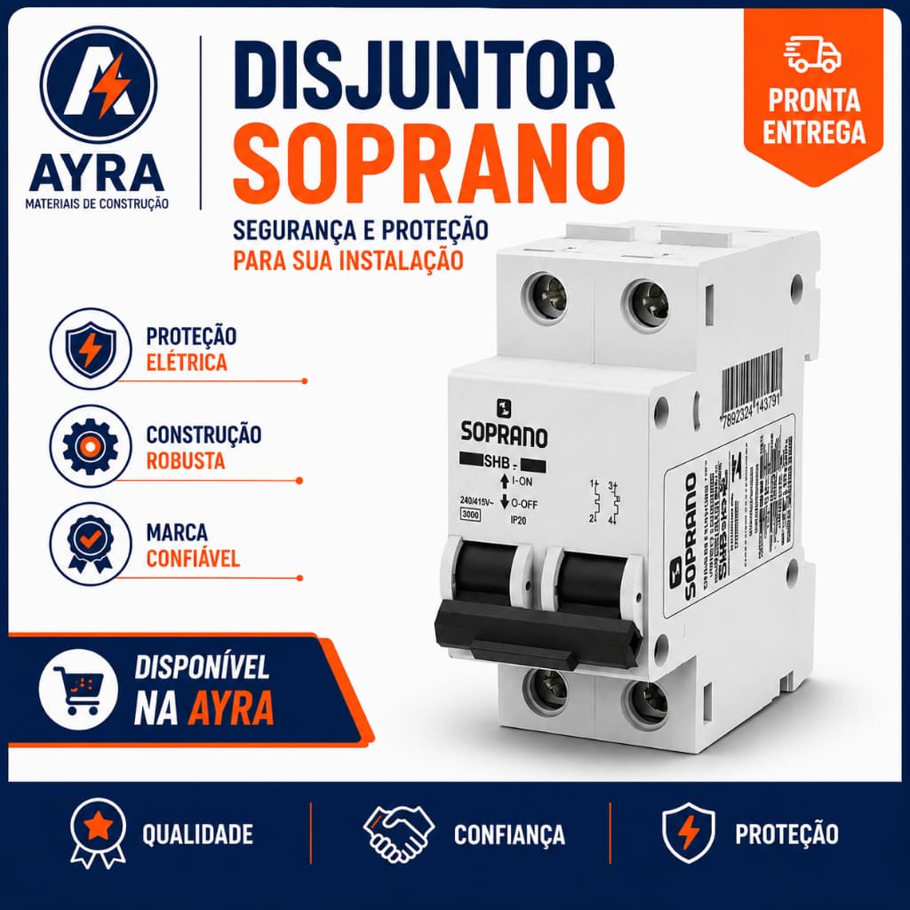 Disjuntor Bipolar DIN Curva C 2x50A Soprano | Proteção Residencial e Industrial