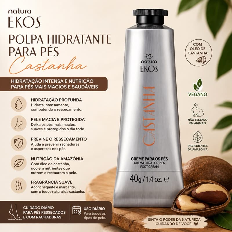 Polpa Hidratante para Pés Natura Ekos Castanha 40g | Hidratação Intensa | Pés Ressecados | Original | Envio Rápido