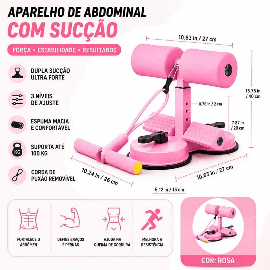 Rolo Abdominal com Ventosa e Ajuste de 3 Alturas Proteção para Joelhos Abdômen Casa ou Acmiaade-D01