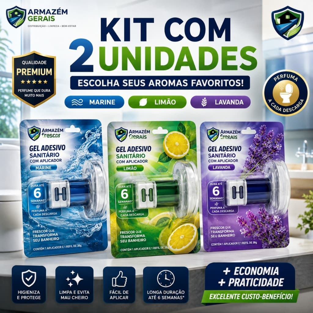 Kit 2 Gel Adesivo Sanitário Novo Frescor +APLICADOR Limpeza Vaso sanitário Odorizador Banheiro cheiroso Perfumado
