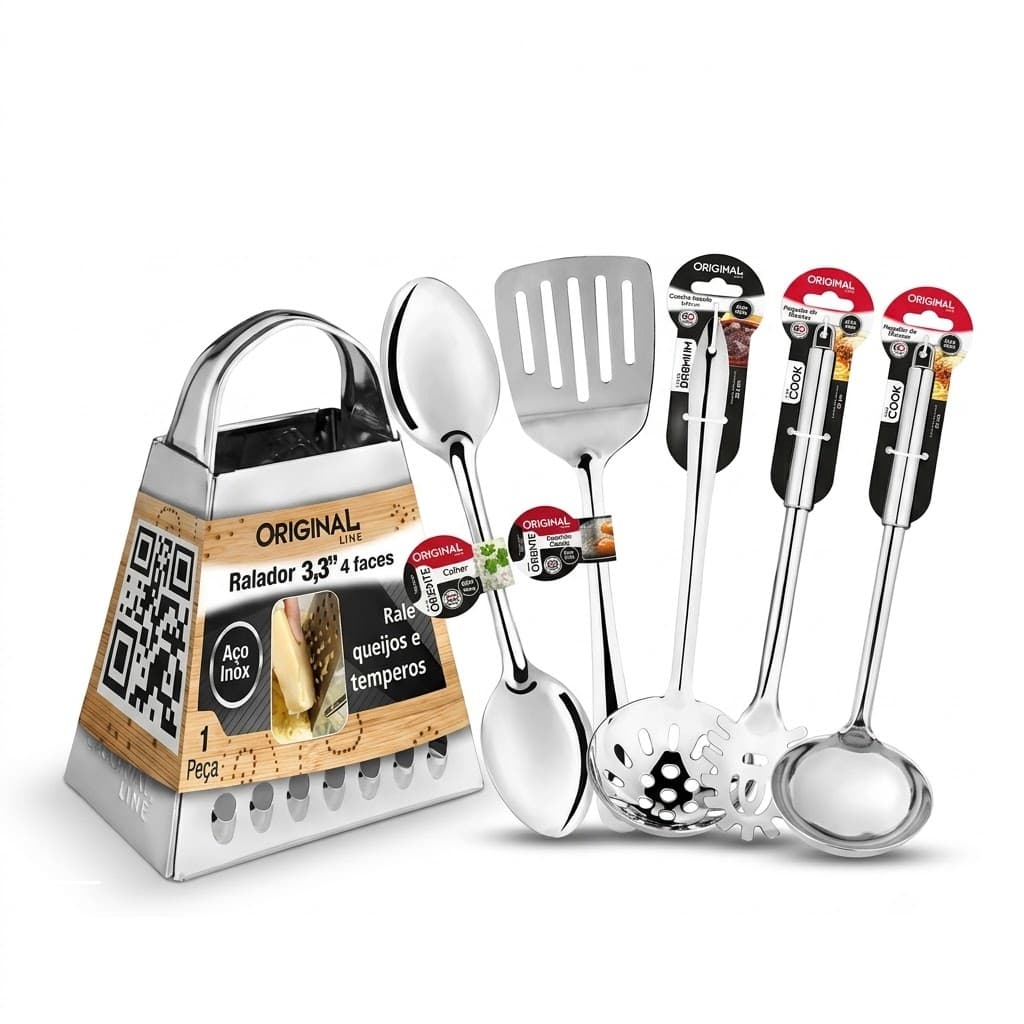 Jogo De Utensílios De Cozinha Em Aço Inox 6 Peças Completo Original Line