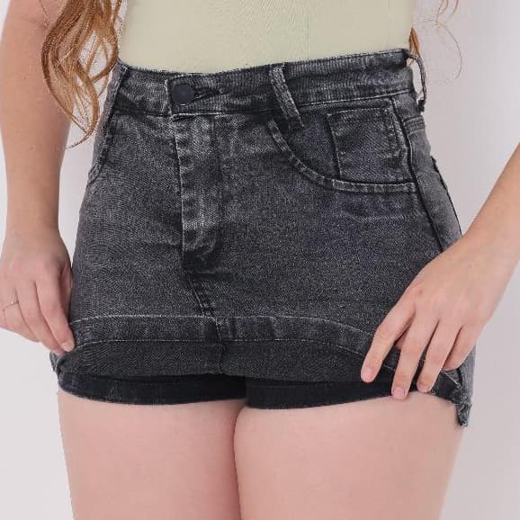 Short Saia Jeans Feminino Cintura Alta Short Saia Curto Com Elastano Moda Tendencia Saia Com Short Por Baixo