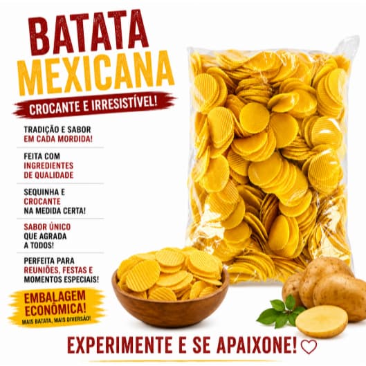 Batata Mexicana 1 kg para Fritar Snacks Pellets Potato Chips Lanches