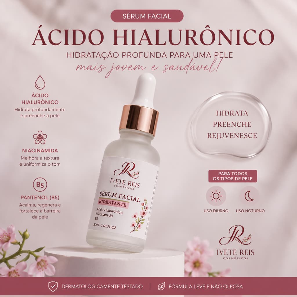 Sérum Ácido Hialurônico, Niacinamida e Pró-vitamina B5 Marca Ivete Reis