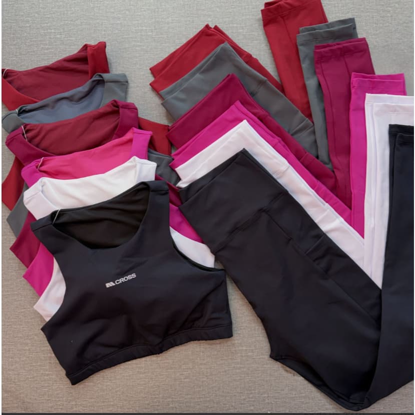 Conjunto academia "Ai Cross" top cavado e calça com bolso poliamida premium efeito modelador