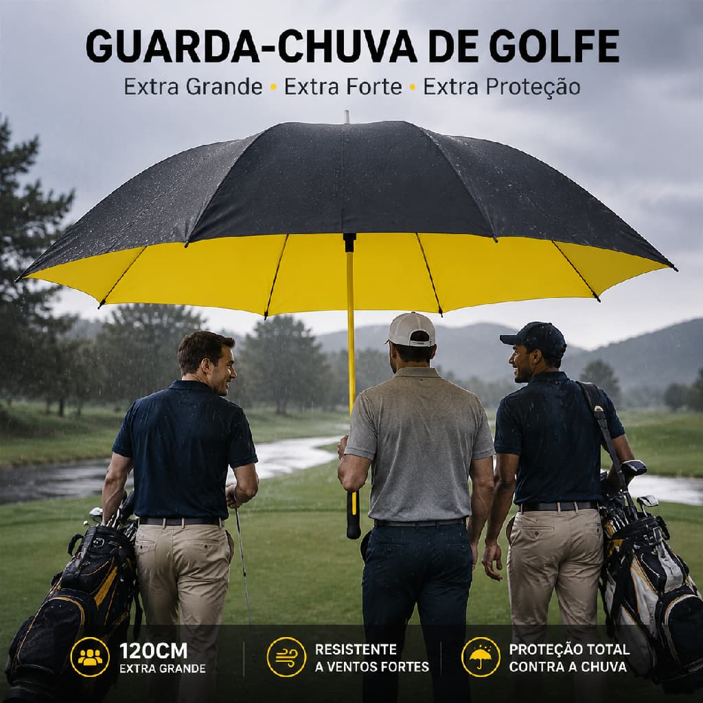 Guarda-Chuva Grande Automático Reforçado - Fibra de Vidro com Proteção UV, Anti Vento para Chuva Forte e Tempestade