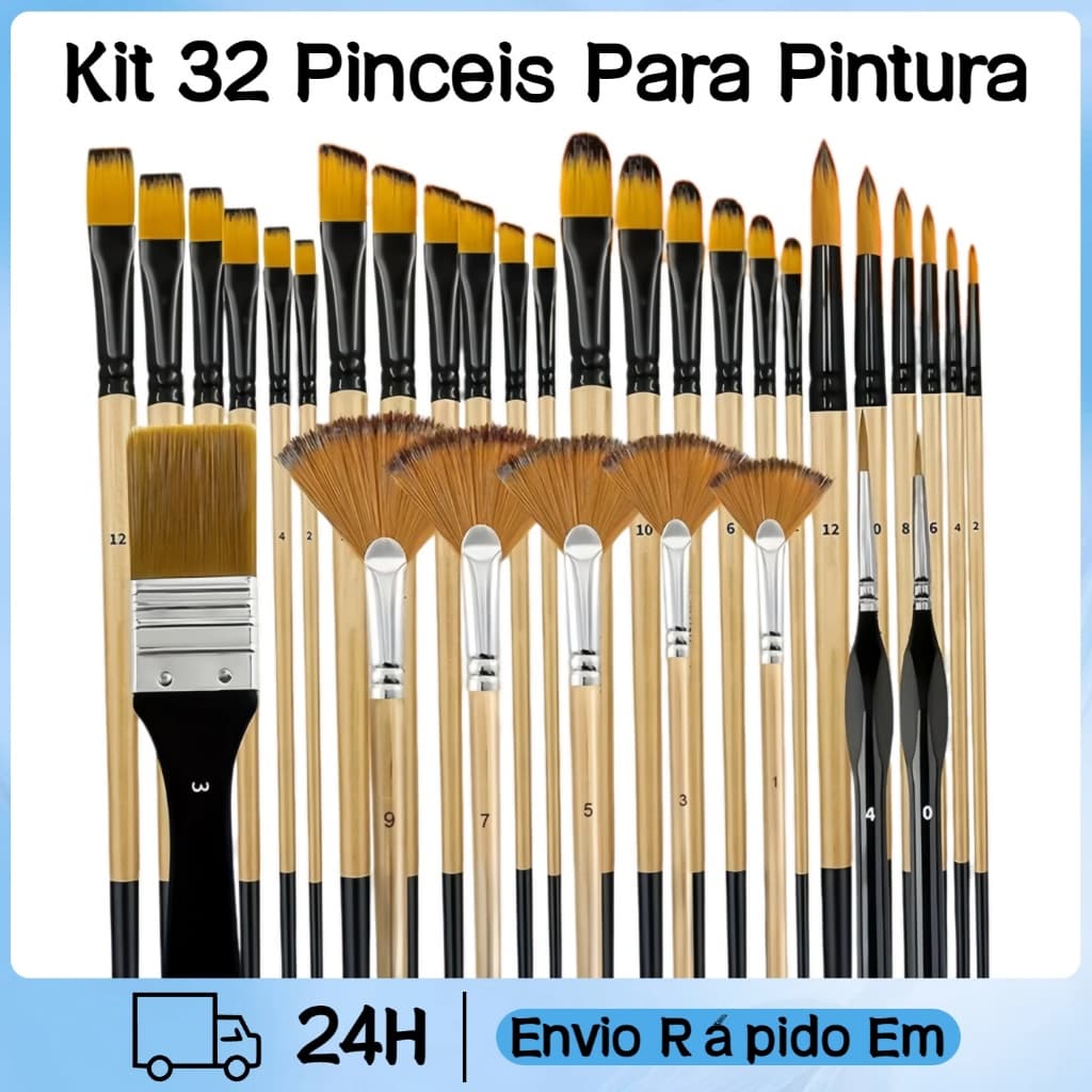 Kit 32 Pinceis Para Pintura De Pintura Para Acrílica Cerdas De Nylon Premium Com Redondo Filbert Plano Ventilador
