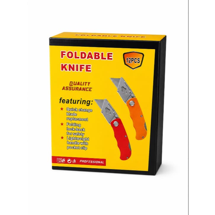 KIT 12 Estiletes Dobráveis Profissionais 15cm Lâmina de Aço Cabo Ergonômico com 3 Lâminas Extras OI-5041