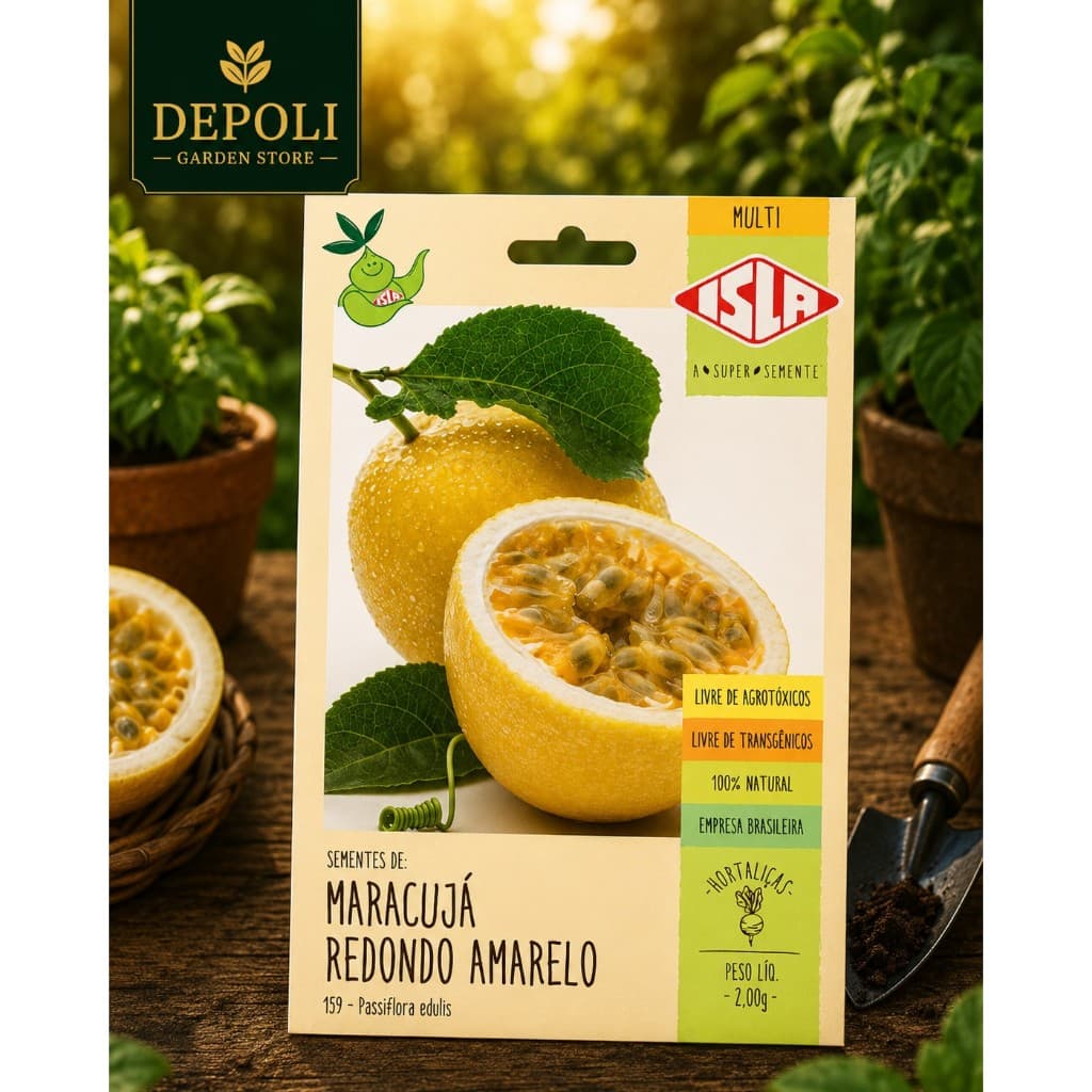 Unidade de Envelope de Sementes Maracujá Redondo Amarelo Isla Minha Horta Original