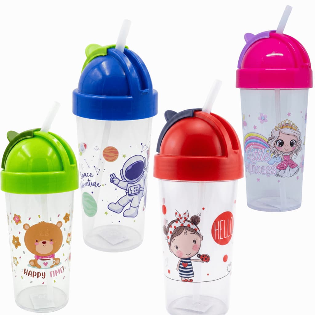 Garrafa de Água Infantil 330ml, Tampa e Canudo Silicone, Garrafinha de Água Infantil