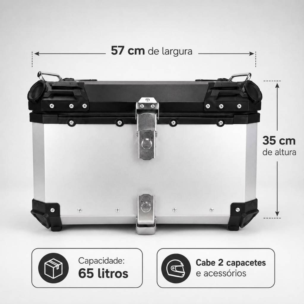 Baú 65L Premium de  Alumínio com Cantos ABS - para motos base universal com emcosto