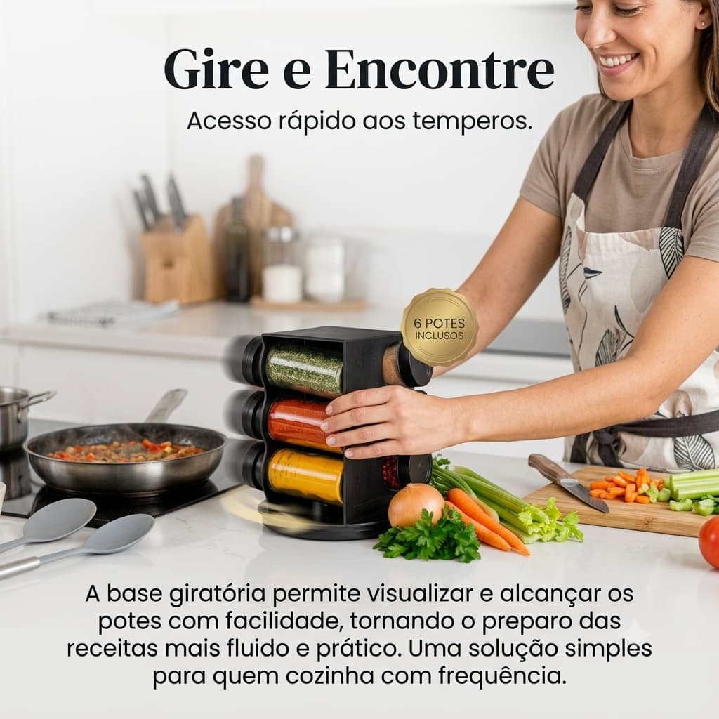 Kit Porta Condimentos Giratório Luxo 6 Potes 80ml Pronta Entrega Brasil