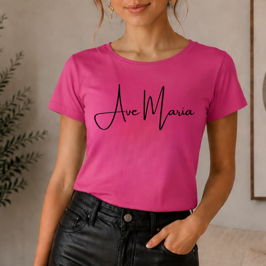 Camiseta Blusa Tshirt Estampada Cristã Católica Religiosa Ave Maria Oração Tendencia Moda FEMININA