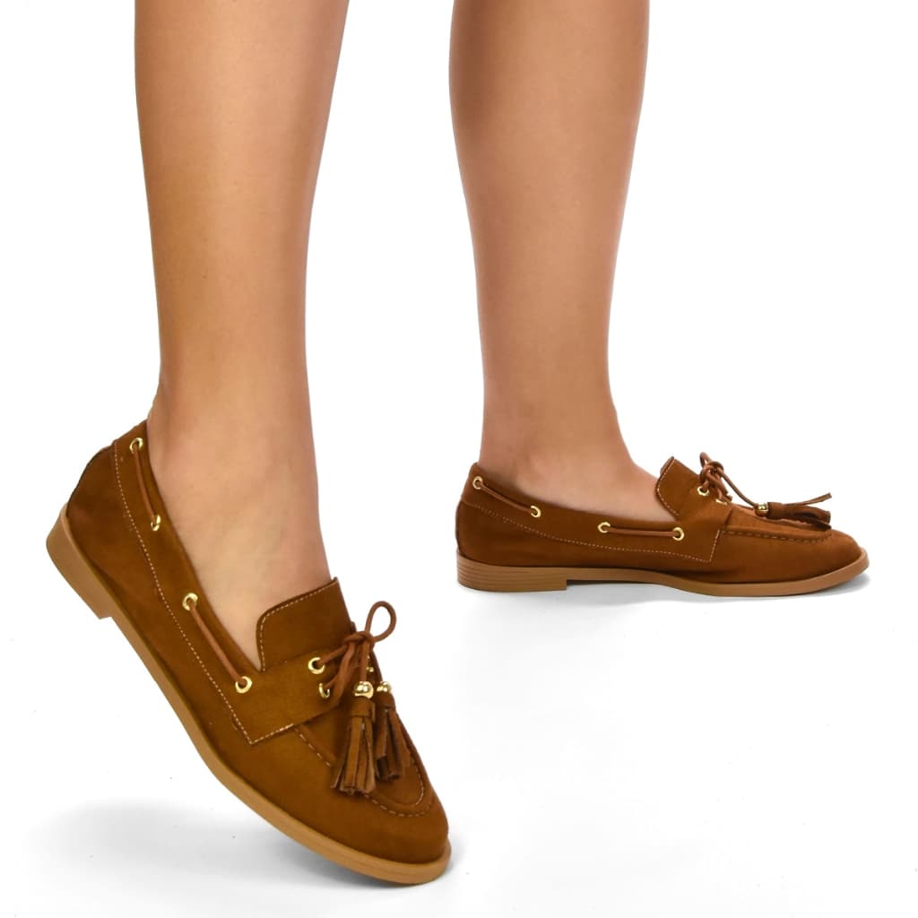 Mocassim Feminino Bico Redondo Camurça com Enfeite Sapato Feminino Loafer Sapatilha Macio Moderno Lançamento 6524