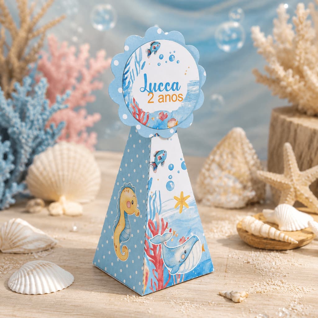 Caixinhas Pirâmide FUNDO DO MAR - Caixinhas para decoração de aniversário - (Pegue e Monte)