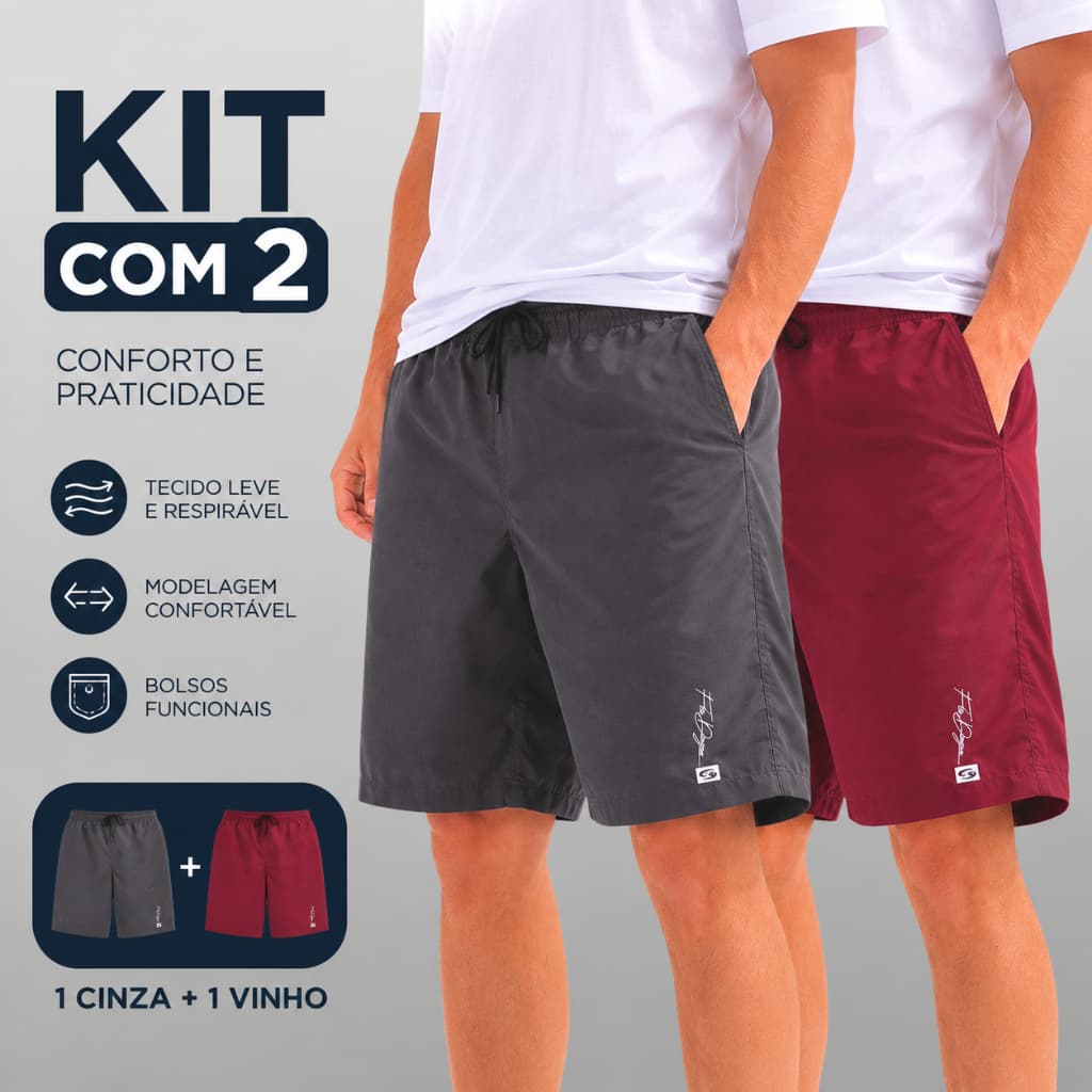Kit 2 Bermudas Masculino PLUS SIZE Tactel Grosso Premium Confortável