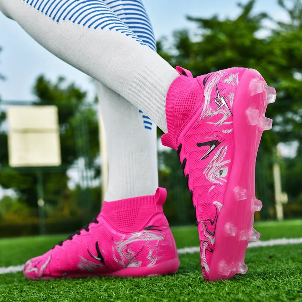 Chuteira Rosa de Campo Grama Natural Meinha Elástico Futebol Trava Merks Wave