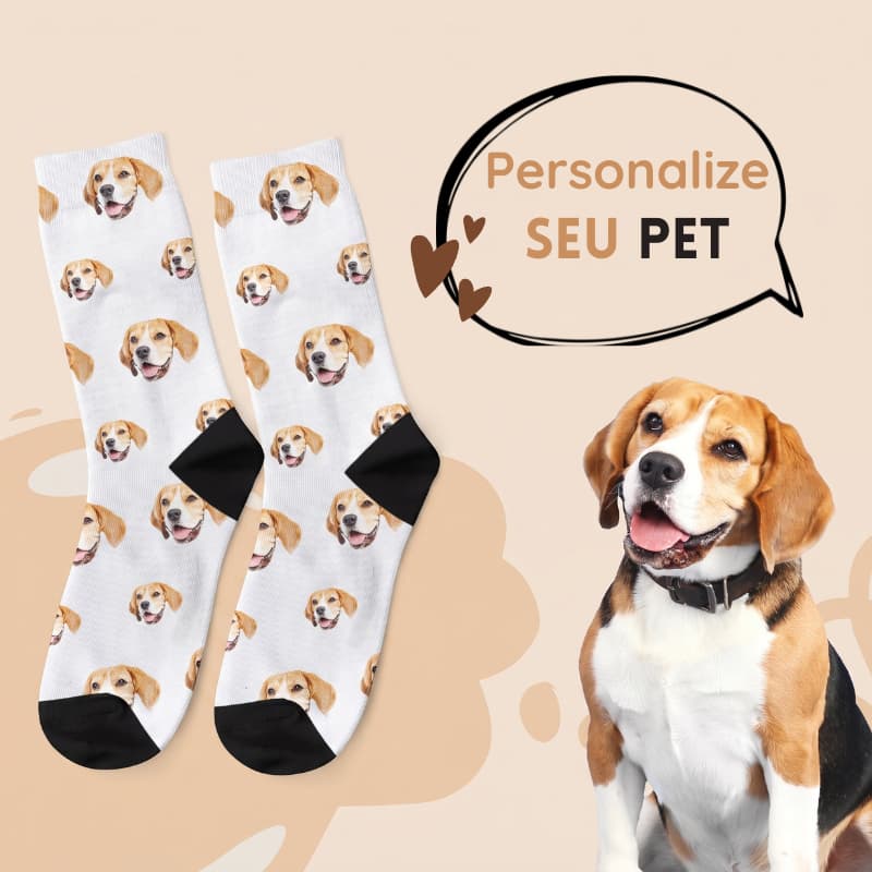 Meia Personalizada com Foto do Seu Pet Meia Cano Alto Meia Pet Lover Exclusiva Presente Criativo e Original