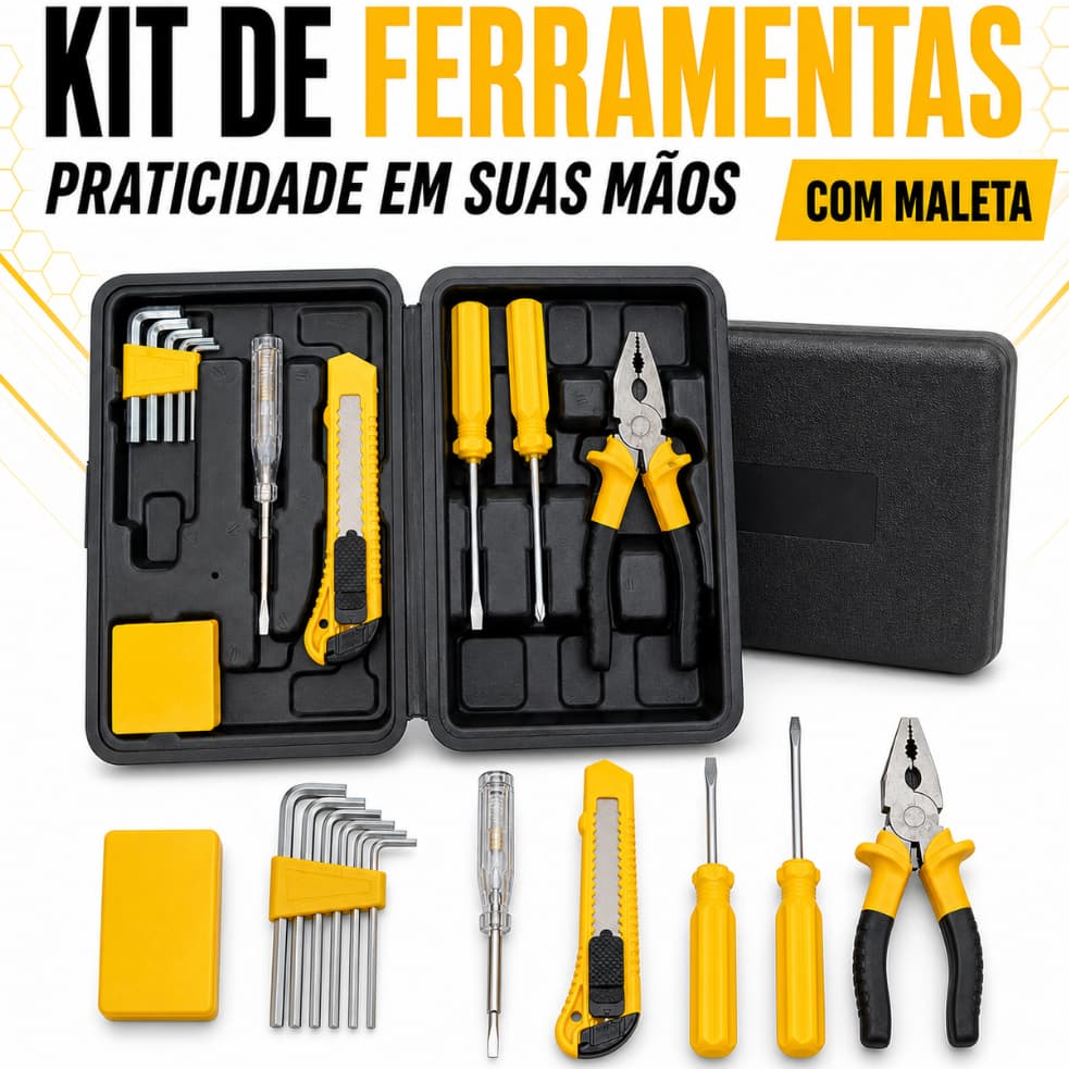 Kit de Ferramentas 12 Peças com Maleta Portátil Jogo Completo PARA Manutenção Residencial e Automotiva