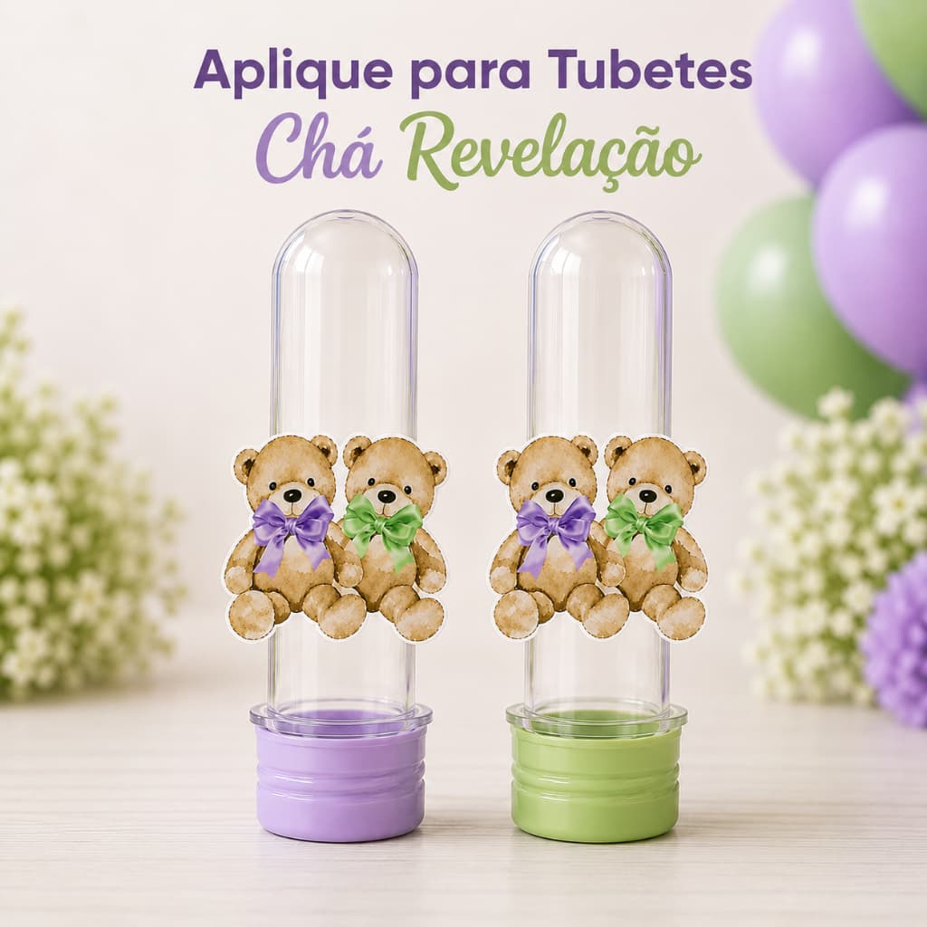 Aplique para Tubete Ursinho Chá Revelação 10/20/30UN