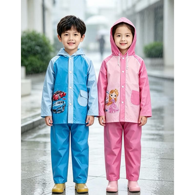Conjunto de Calça+Capa de Chuva Infantil Escolar Menina Menino Criança