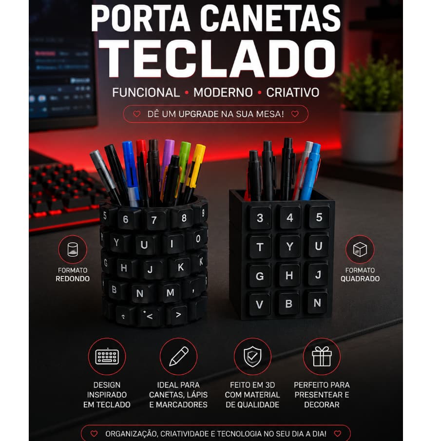 Porta Canetas Lápis Teclado / Gamer / Organizador de Mesa / Moderno Setap / Home Office /  Escritório