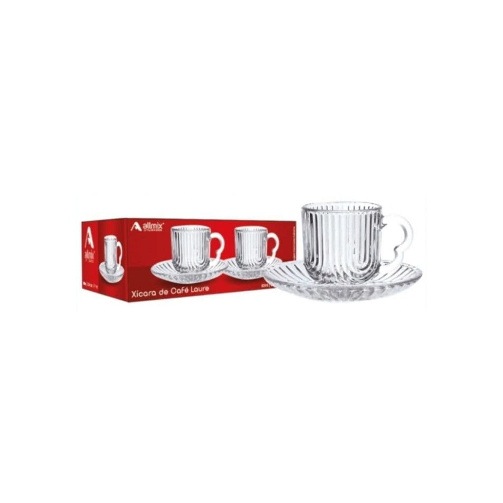 ALLMIX - CONJUNTO DE XICARA E PIRES DE VIDRO LAURE 80ML COM 2 UNIDADES