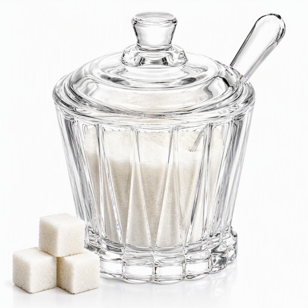 LYOR - Açucareiro De Cristal Com Tampa E Colher Porta Açúcar 210ml Luxo