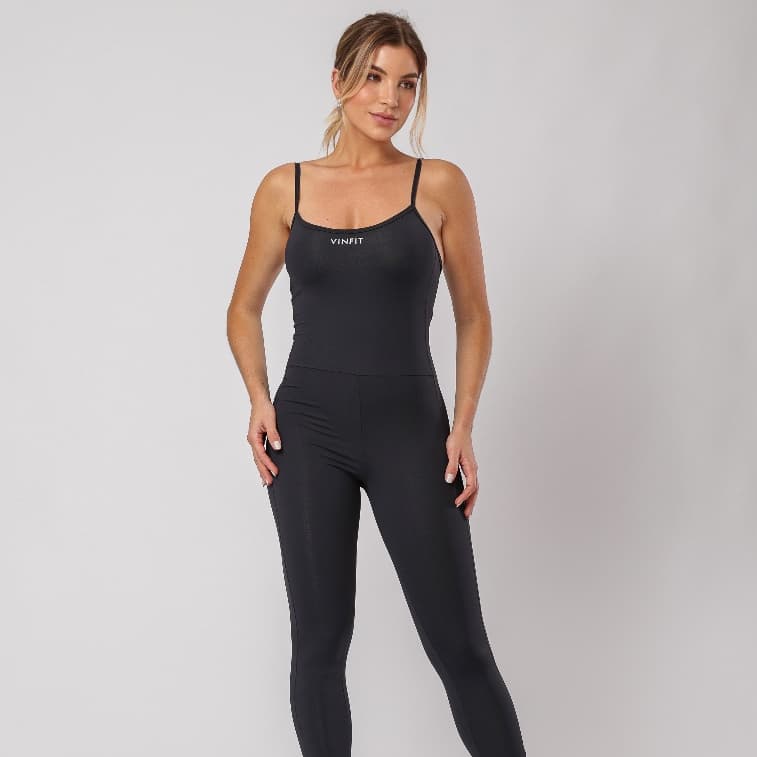 Macacão Fitness Poliamida Alça Fina Compressão Modela Corpo Feminino
